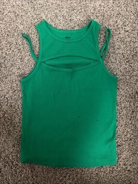 Maeve Emerald Ribbed Tank with Front Cutout